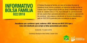 INFORMATIVO BOLSA FAMÍLIA 022/2018