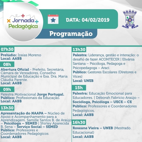 Confira a programação da Jornada Pedagógica 2019